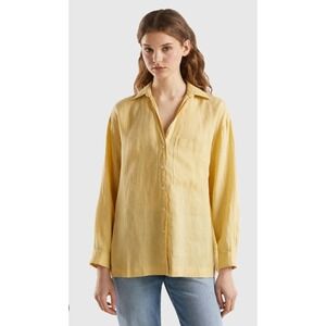 Colors Of Benetton Yellow Linen Long Sleeve Button Down Shirt‎ Size 42